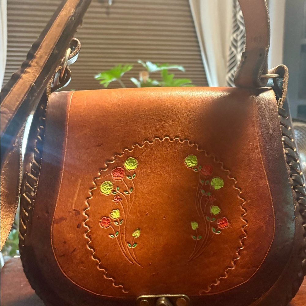 Brown Leather Floral Embroidered Women's Bag